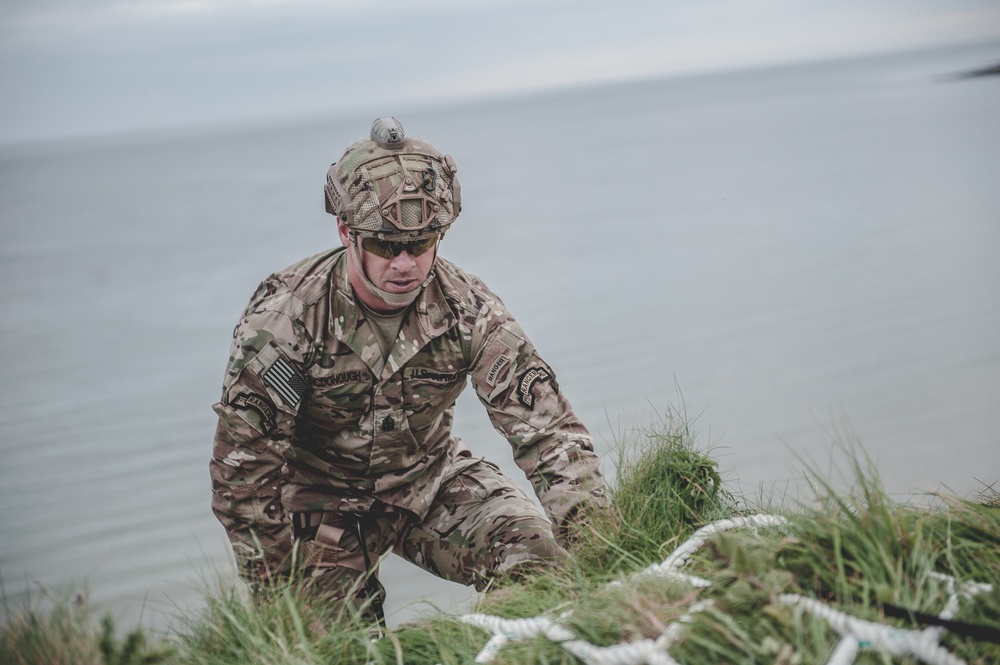 Ranger Rehearses for Pointe du Hoc Climb