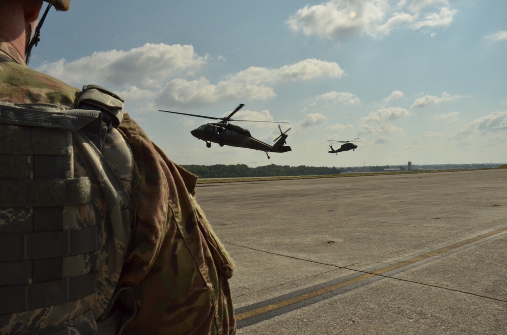 Security Forces Airmen conduct HH-60 combat offload training