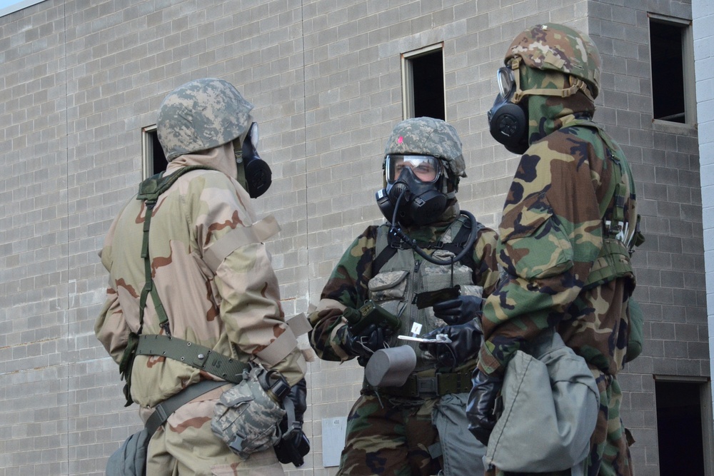 Airmen perform chemical identification during Exercise Global Dragon 2019