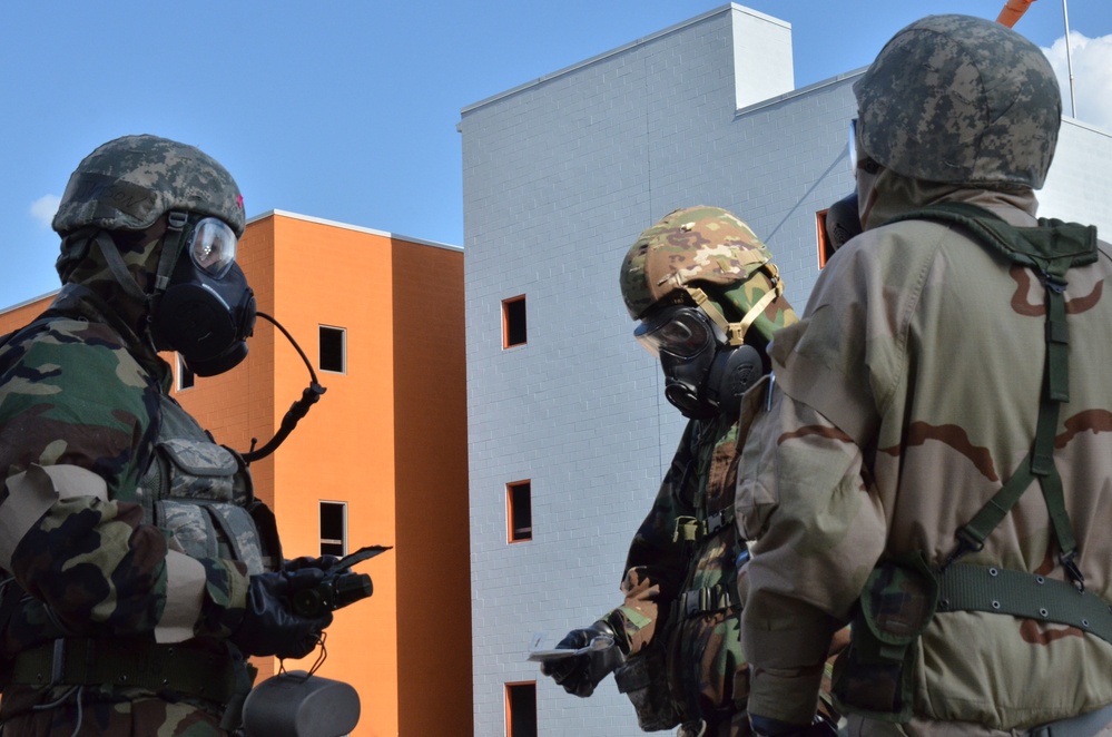 Airmen perform chemical identification during Exercise Global Dragon 2019