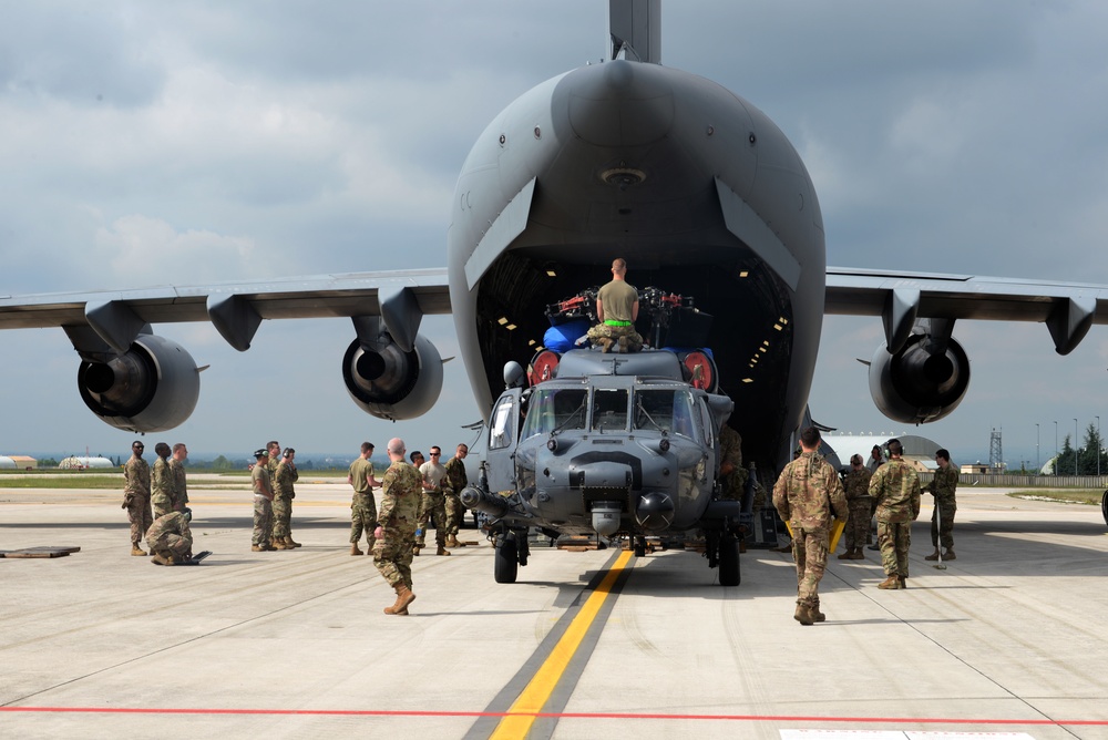 The 56th Rescue Squadron heads downrange