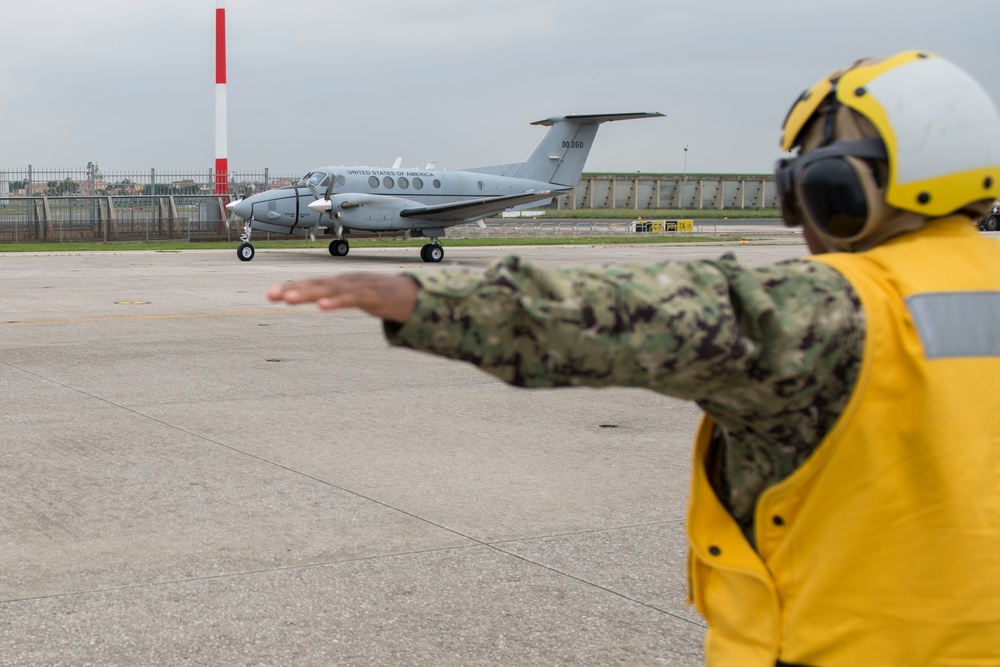 U.S. Army C-12V Huron arrives onboard Naval Support Activity Naples, Italy