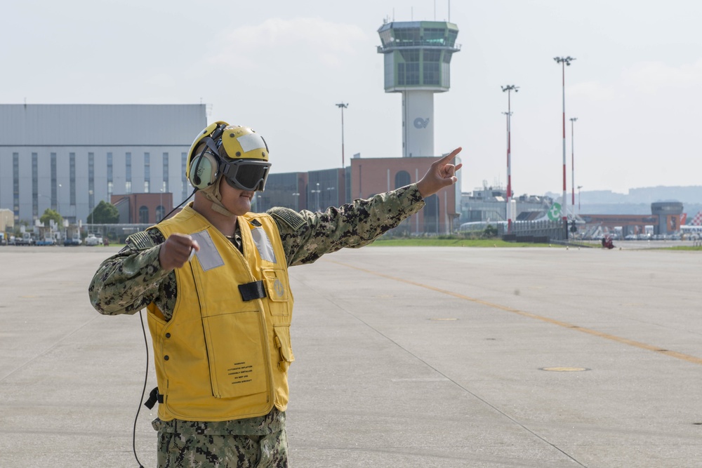 U.S. Army C-12V Huron arrives onboard Naval Support Activity Naples, Italy