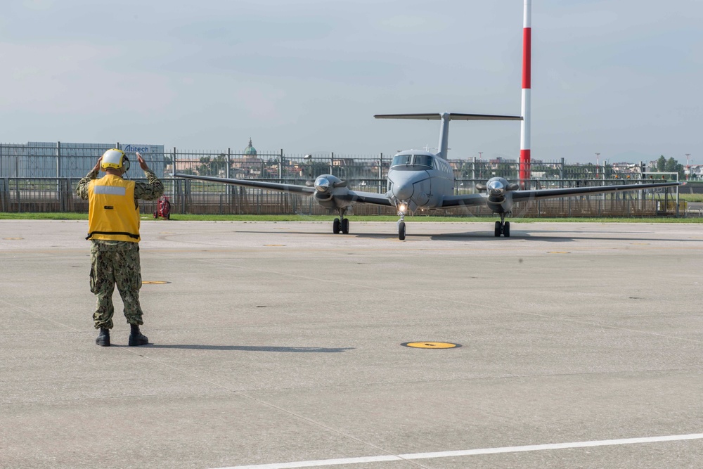 U.S. Army C-12V Huron arrives onboard Naval Support Activity Naples, Italy