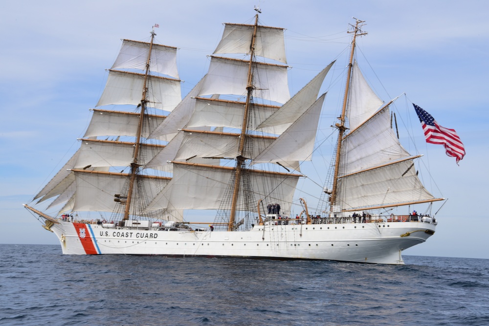 Coast Guard Tall Ship Eagle sails through the English Channel