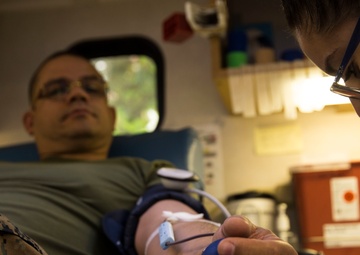 Marines and Sailors donate blood for the Armed Services Blood Program (ASBP)