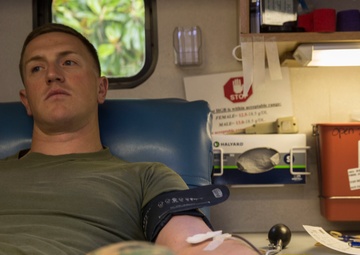 Marines and Sailors donate blood for the Armed Services Blood Program (ASBP)