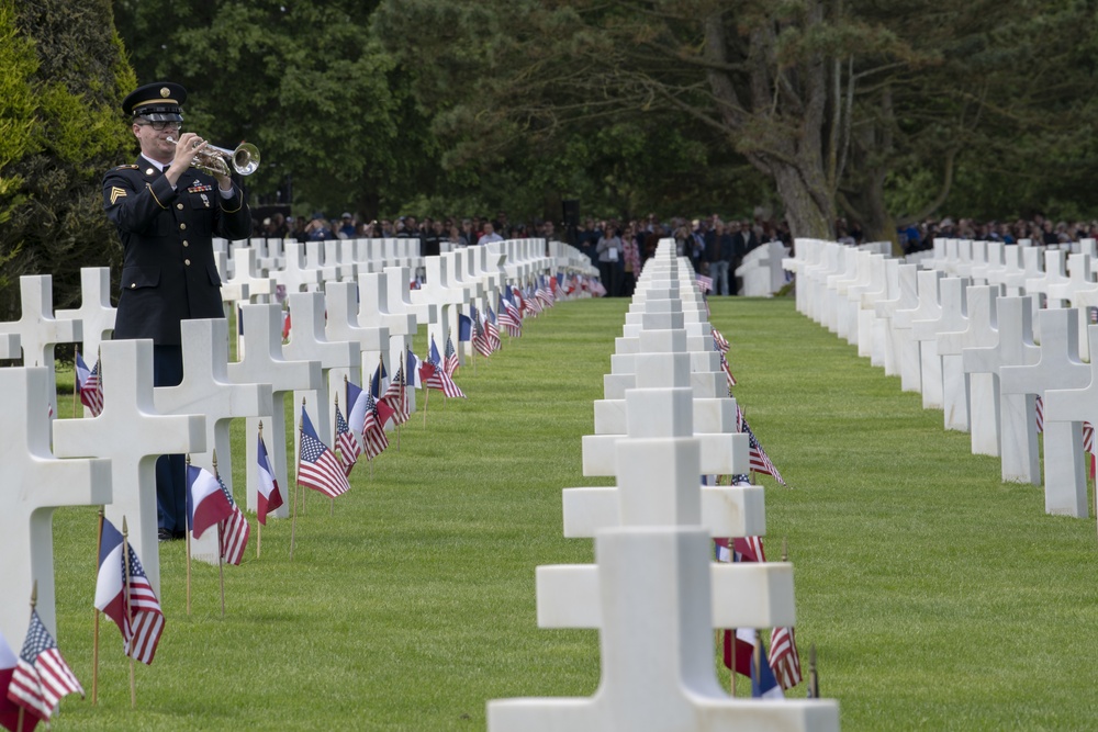 Bugler Plays Taps at Normandy American Cemetery