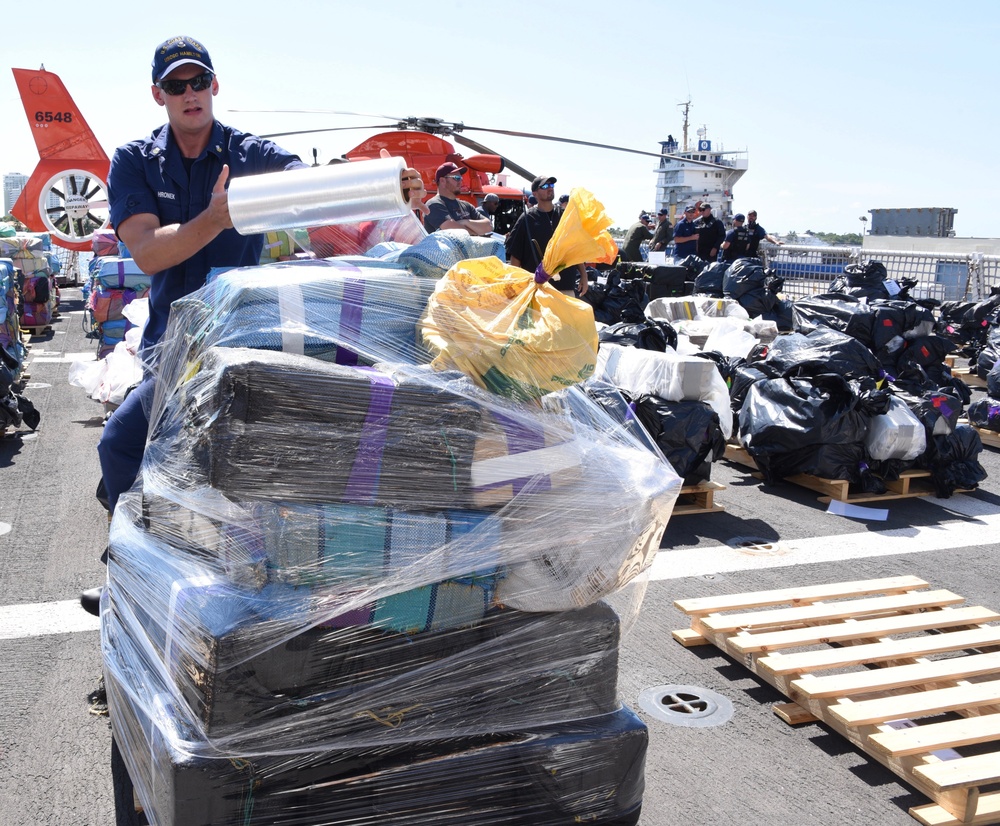 Coast Guard Cutter Hamilton offloads 26,000 pounds of cocaine, 1,500 pounds of marijuana at Port Everglades