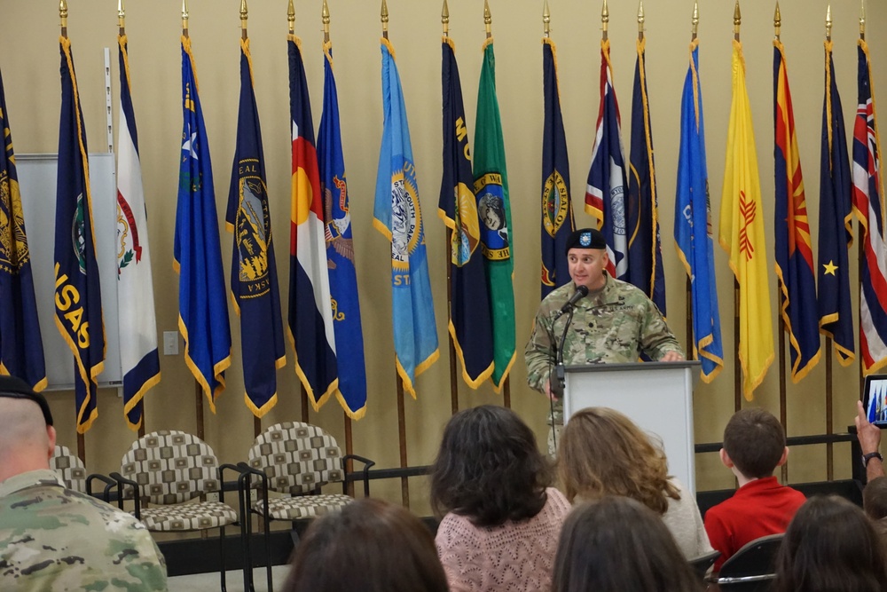 The outgoing commander, Lt. Col. Jeffrey Ignatowski, provides farewell remarks during the Letterkenny Munitions Center Change of Command Ceremony, June 6.