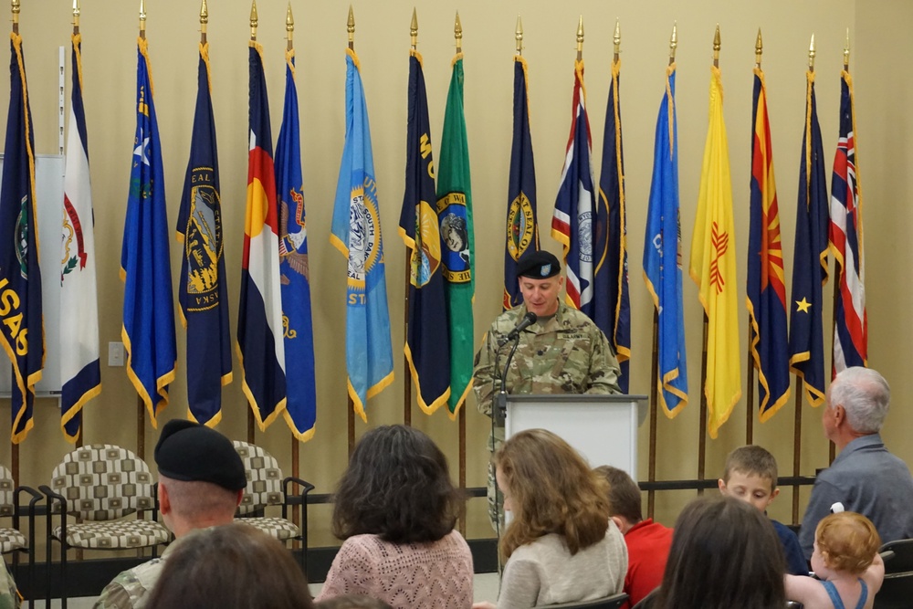 The incoming commander, Lt. Col. Dennis Williams, provides welcome remarks during the Letterkenny Munitions Center Change of Command Ceremony, June 6.