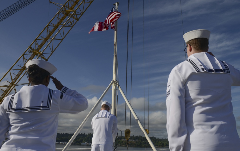 Nimitz Sailors Observes Morning Colors