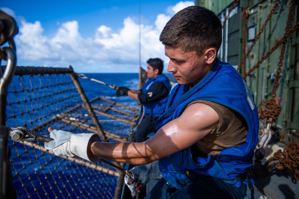 Sailors Conduct Routine Maintenance Aboard USS Harpers Ferry