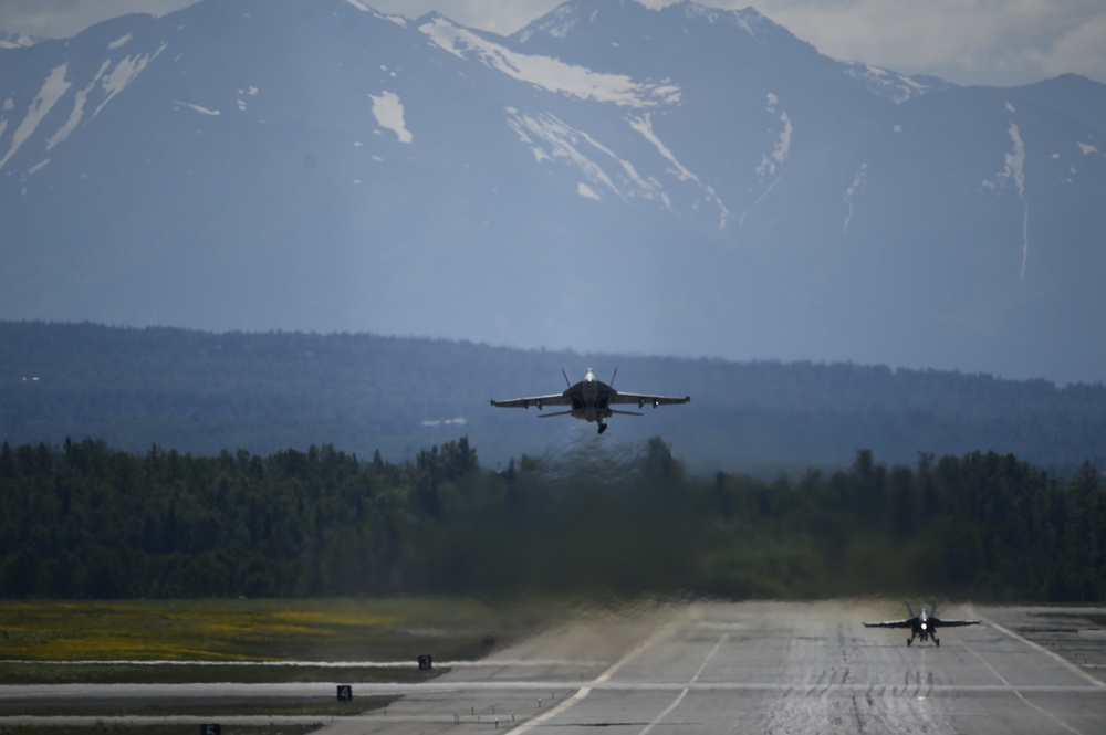 Navy F/A-18E Super Hornets train with JBER F-22s