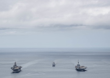 USS Boxer and  Charles de Gaulle sail in the Andaman Sea