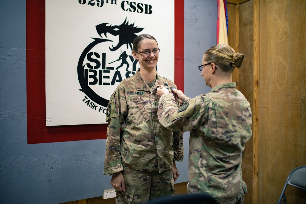 Task Force Cavalier, 529th CSSB Award Recognition for Chief Warrant Officer Melissa Huntley-Bosco