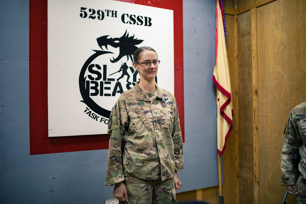 Task Force Cavalier, 529th CSSB Award Recognition for Chief Warrant Officer Melissa Huntley-Bosco