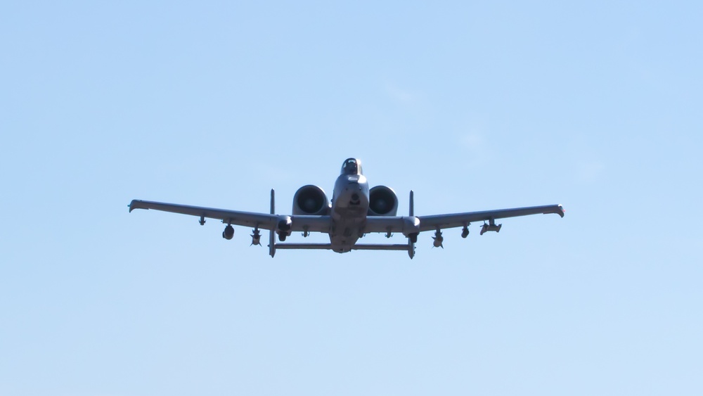 A-10 Thunderbolt conducts flyover en route to mission