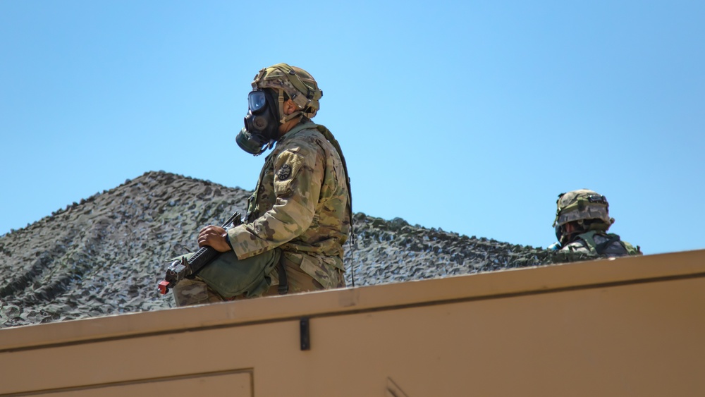 Idaho Army National Guard Soldiers from the 145th Brigade Support Battalion, 116th Cavalry Brigade Combat Team, don protective masks