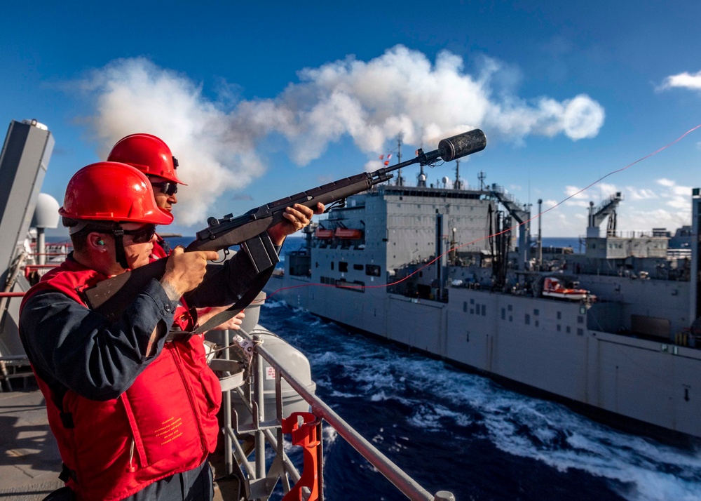 Replenishment-at-sea with USNS Amelia Earhart and USS Green Bay