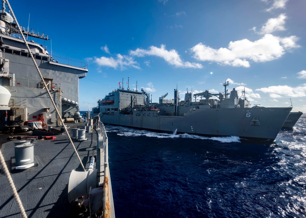 Replenishment-at-sea with USNS Amelia Earhart and USS Green Bay