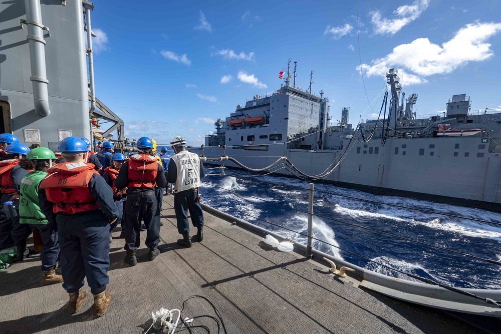 Replenishment-at-sea with USNS Amelia Earhart and USS Green Bay