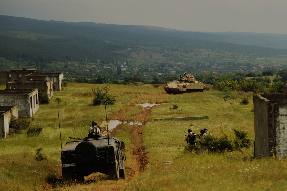 U.S. Army Soldiers perform in Multinational Urban Warfare Simulation during STRIKE BACK 19