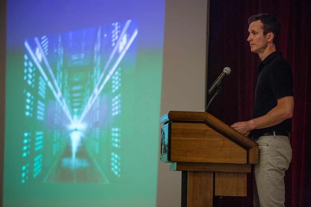 August Cole, co-author of “Ghost Fleet,” discusses future technological warfare with Marine information group in Okinawa