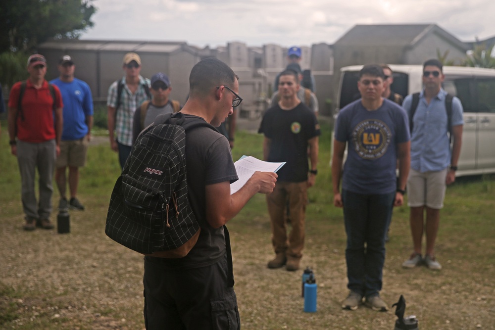 August Cole, co-author of “Ghost Fleet,” discusses future technological warfare with Marine information group in Okinawa