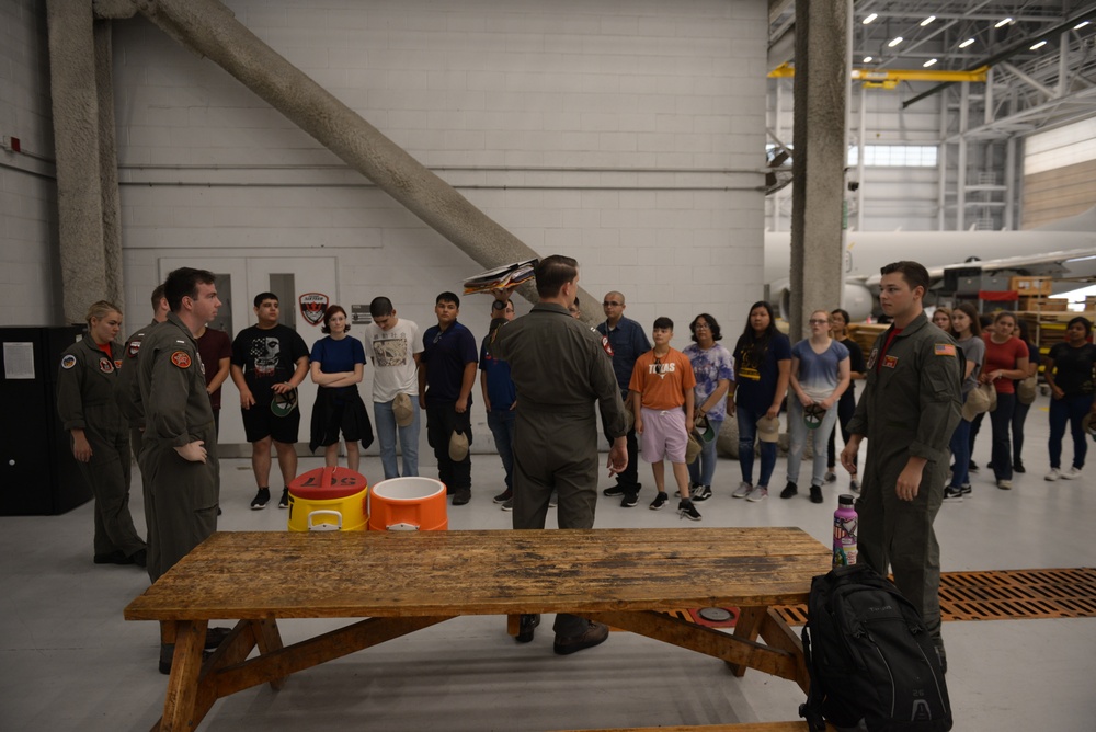 Lt. Clint McMillen briefs cadets on the maintenance requirements of the P-8A