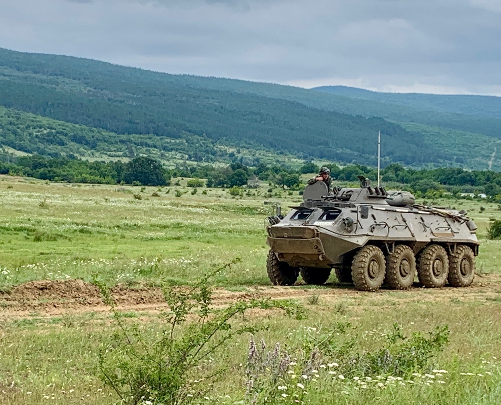 Bulgarian Armed Personnel Carrier drives into simulated battle