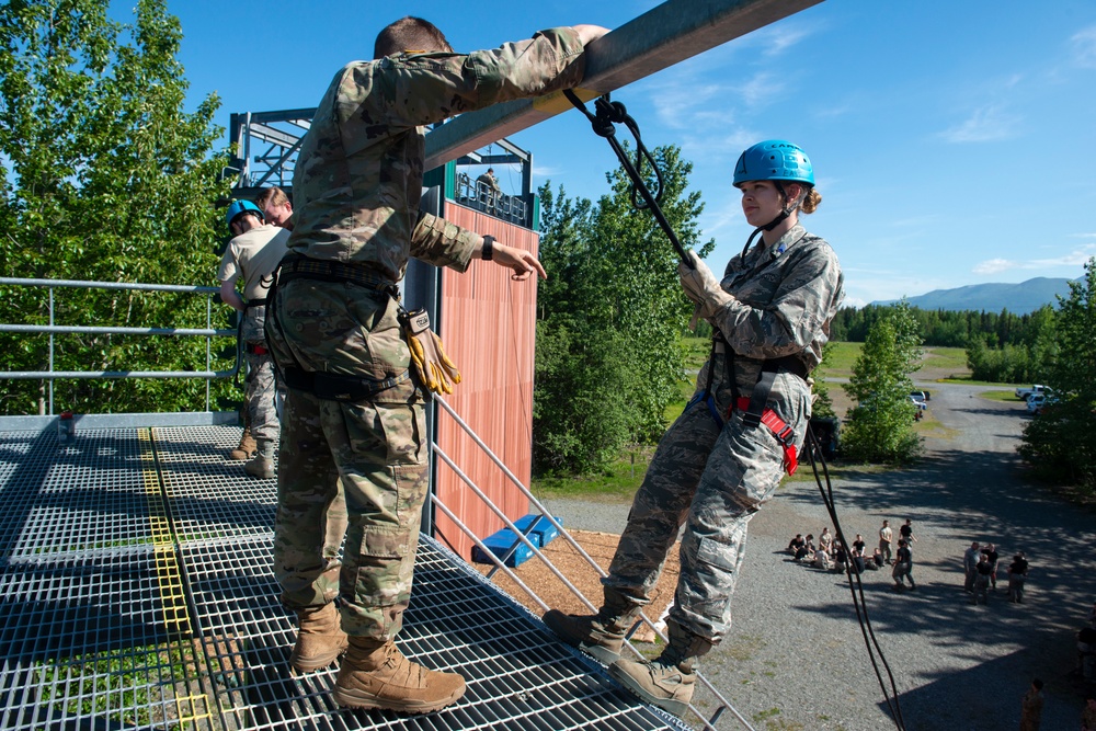 Air Force Junior Reserve Officer Training Corps (AFJROTC) participate in the Cadet Summer Leadership Course at JBER