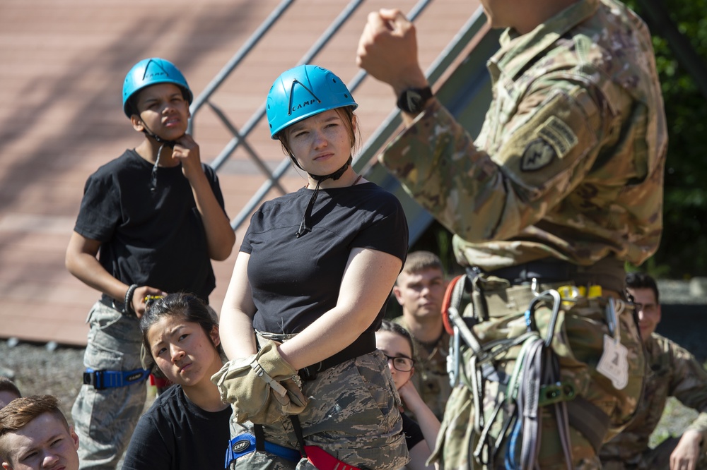 Air Force Junior Reserve Officer Training Corps (AFJROTC) participate in the Cadet Summer Leadership Course at JBER