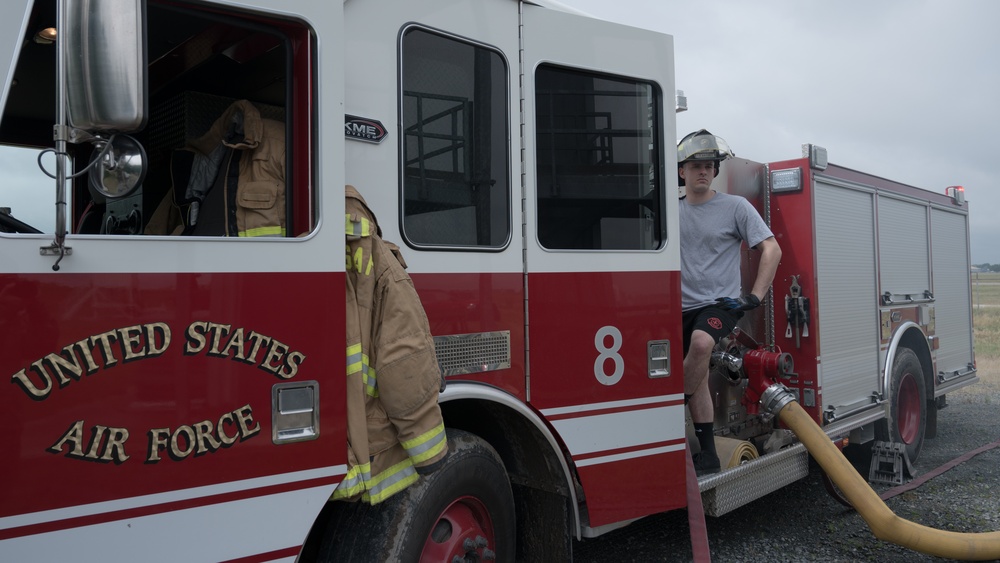 Barksdale firefighters practice putting out flames