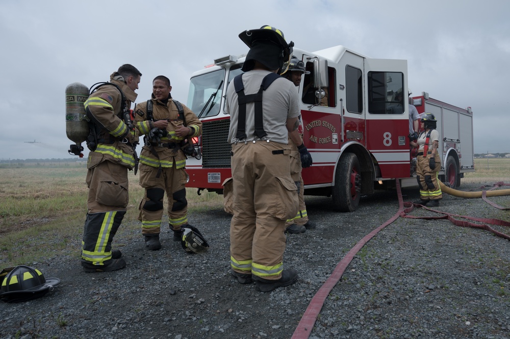 Barksdale firefighters practice putting out flames