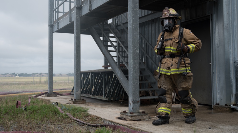 Barksdale firefighters practice putting out flames