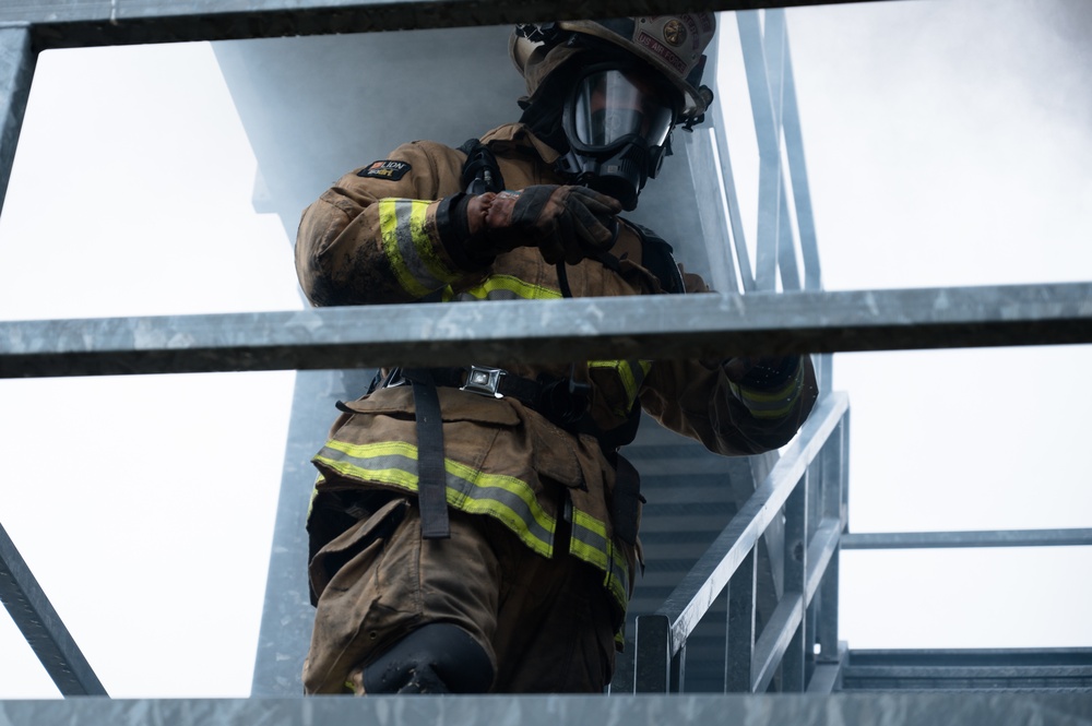 Barksdale firefighters practice putting out flames