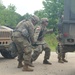 Oklahoma National Guard Soldiers perform vehicle recovery on a disabled HUMVEE at Fort Chaffee, Arkansas