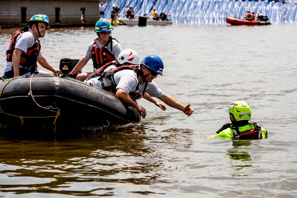 Firefighters cool off at Global Dragon 2019