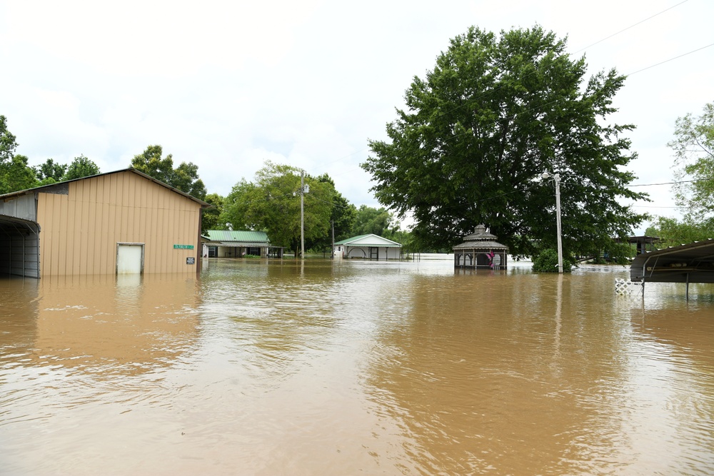 Flood Waters Impact Neighborhoods in Pendleton, Arkansas