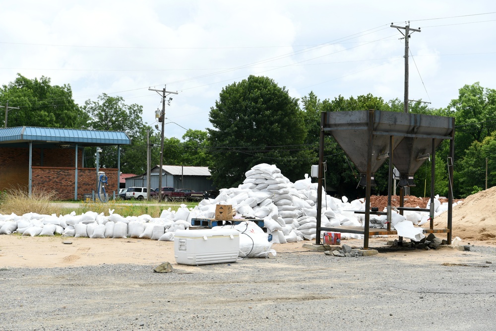 Sandbags Stacked in Gillet, Arkansas