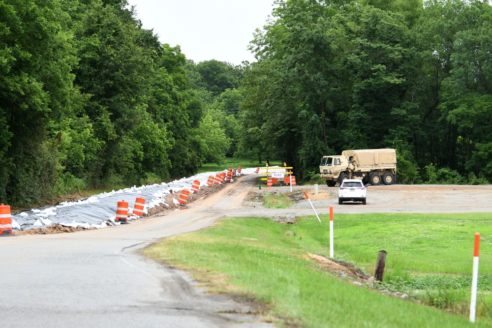 A Makeshift Levee is in Place to Prevent Flooding