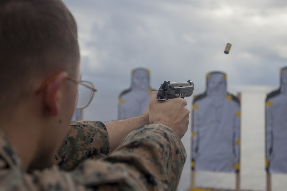 31st MEU Marines qualify with M9A1 9mm service pistol