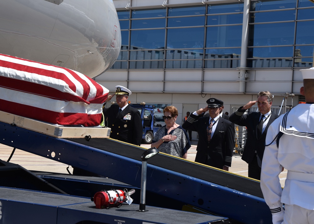 Navy Cdr. James B. Mills, accounted for from the Vietnam War, arrives to Reagan National Airport