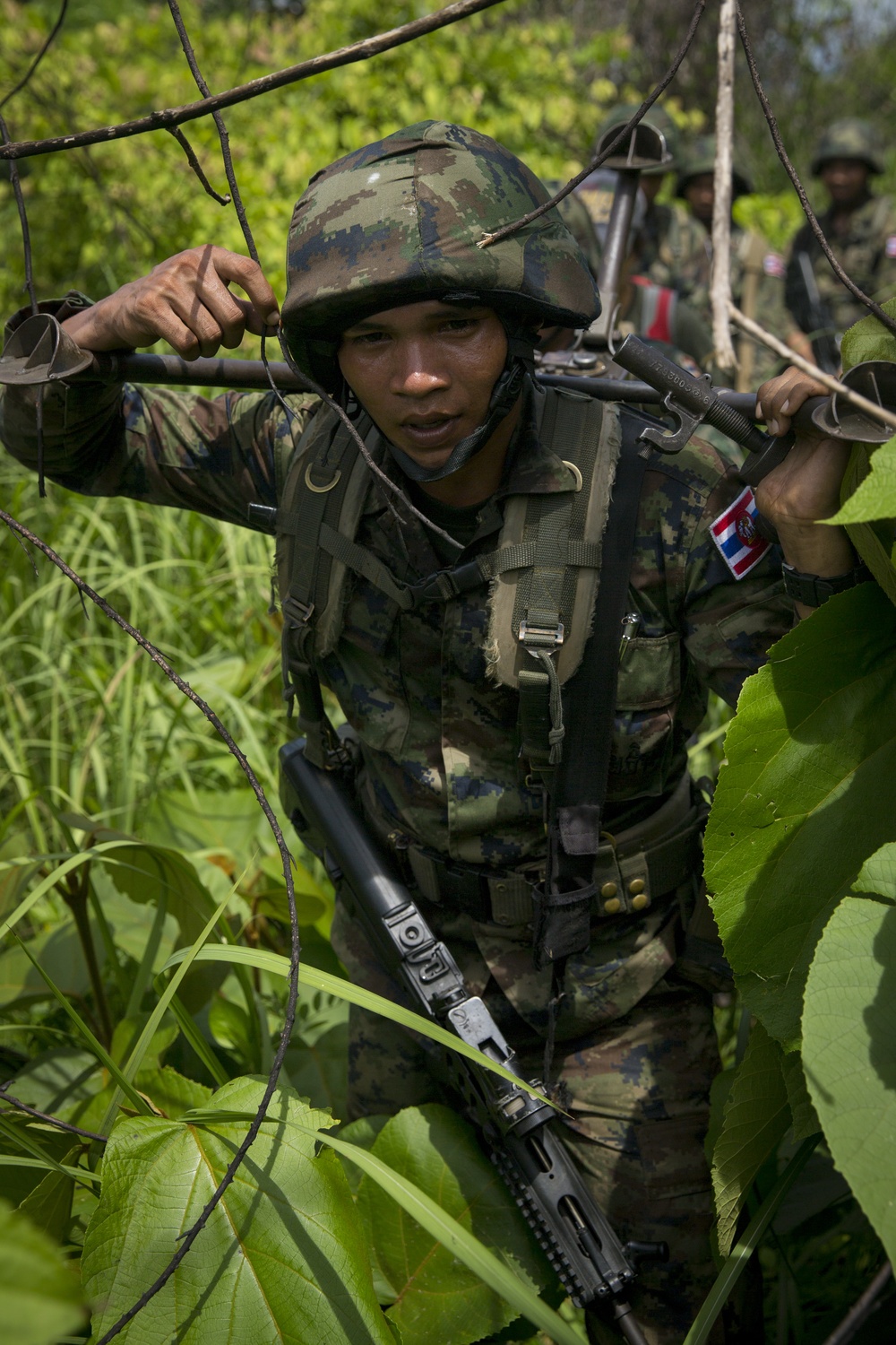 U.S. Marines and Royal Thai Marines conduct jungle warfare training