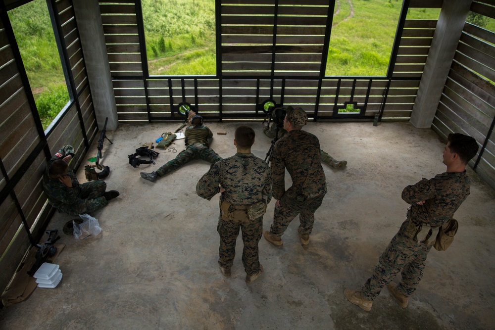 MRF-D Marines and Royal Thai Marines practice long range marksmanship