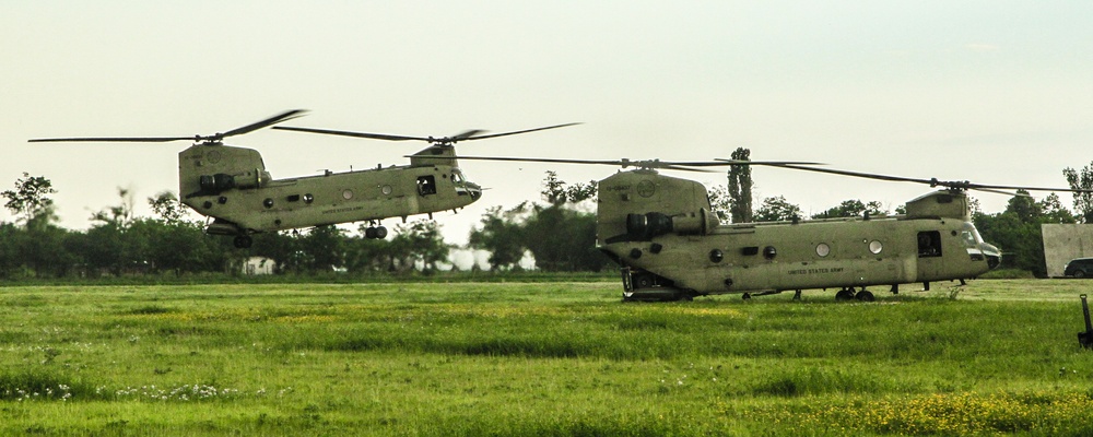 Chinook helicopters come in for a landing