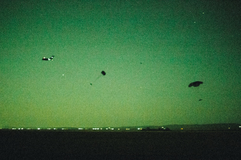 U.S. Army paratroopers conduct airborne operations and drop heavy equipment