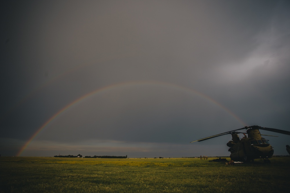 Rainbow sits above Ch-47 Chinook