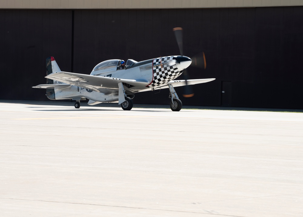 P-51 Mustang taxis at Whiteman AFB